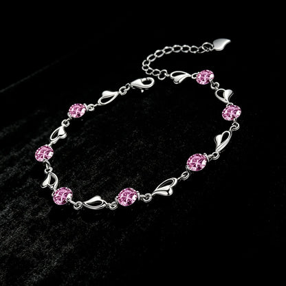 925 Sterling Silver Heart Shaped Bracelet For Women vintage style Pink Moissanite Charm Bracelets Original Party Jewelry
