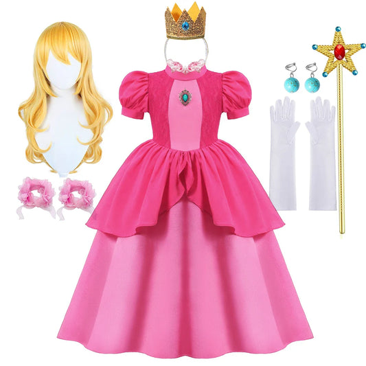 Peach Cosplay Dress Girl Movie Role Playing Princess Fancy Carnival Birthday Party Outfits Children 2-10y Pink Queen Vestidos