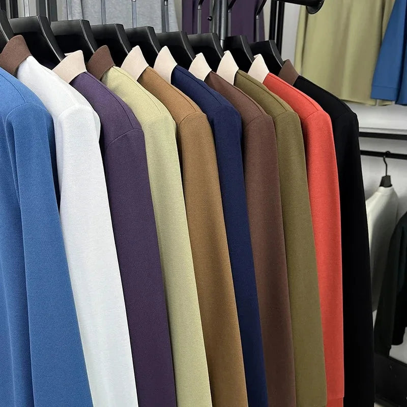 Fashion luxury brand long sleeve polo shirt men's autumn new trend badge embossed design Korean casual silk cotton lapel T-shirt