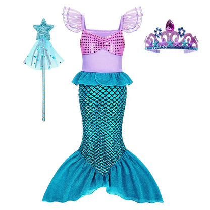 2026 Costume for Kids Cute Princess Trumpet Dress Girl Fairy Tale Little Mermaid Cosplay Ariel Apparel Carnival Robe