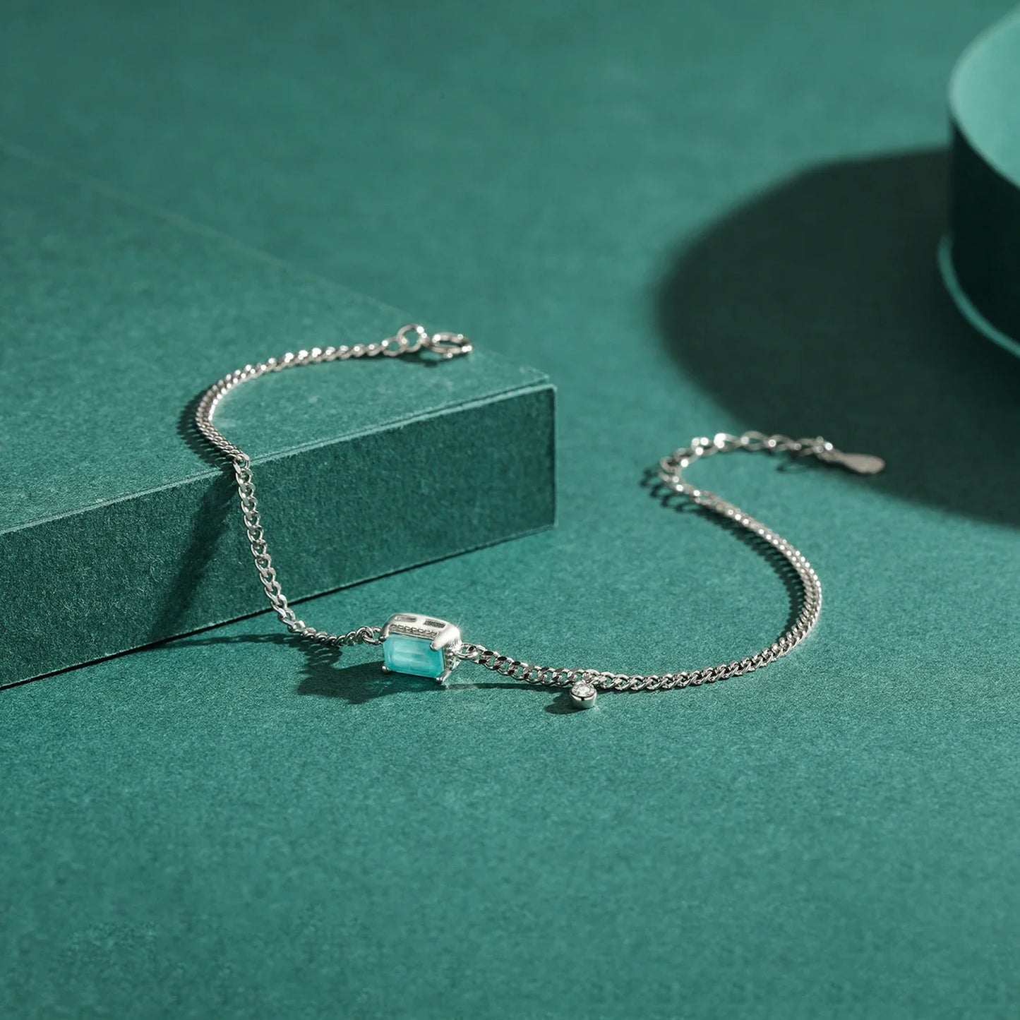 Pure 925 Sterling Silver Elegant Rectangle Tourmaline Paraiba Bracelet Fashion Link Chain For Women Wedding Jewelry Gifts