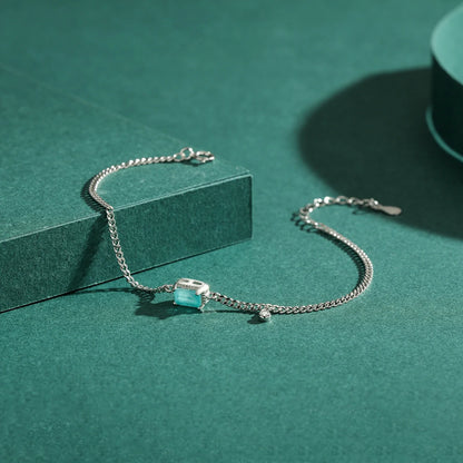 Pure 925 Sterling Silver Elegant Rectangle Tourmaline Paraiba Bracelet Fashion Link Chain For Women Wedding Jewelry Gifts