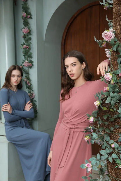 summer ribbing closed-fit wrap tops + Aline dress high Stretch matching sets