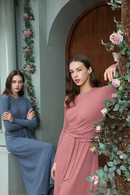 summer ribbing closed-fit wrap tops + Aline dress high Stretch matching sets