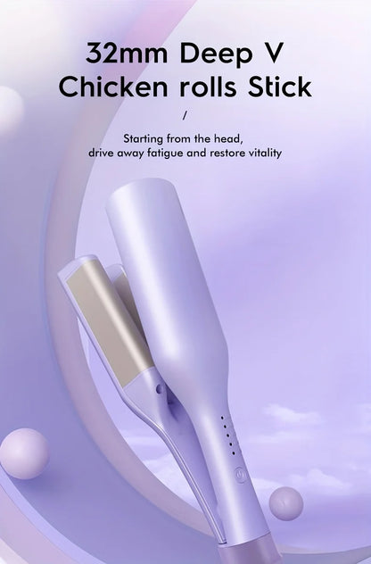 Ladies deep V big hair curling rod, 32mm long-lasting styling roller, fast heating, suitable for width and depth waves, holiday