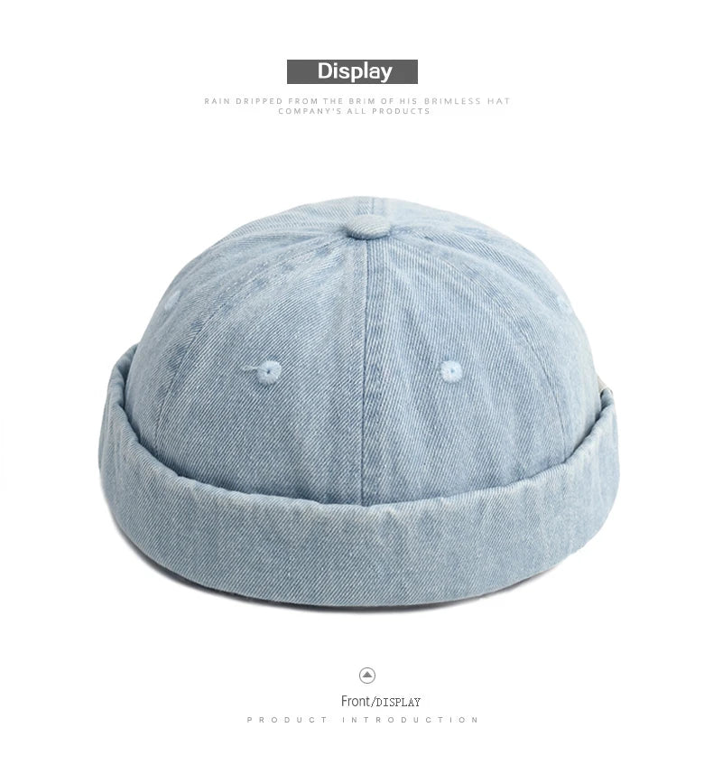 Denim Docker Cap Without Visor Letter Label Brimless Caps Adjustable Solid Color Hats Unisex Adult Retro Hip Hop Street
