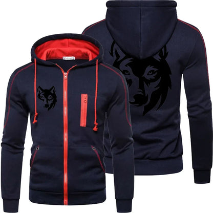 Men's Sweatshirt Long Sleeve Jacket Hoodie Zipper Closure Jacket Men's Hoodie Funny Wolf Printed Fall and Winter Jacket