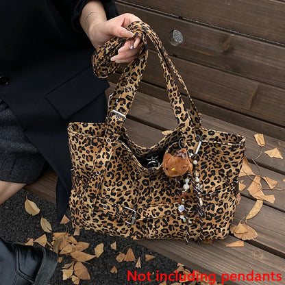 Casual Large-Capacity Leopard Print Women's Bag New Lightweight Versatile Shoulder Bag Relaxed Commuting Tote Bag