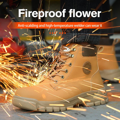 High Top Men Work Shoes Anti-Puncture Anti-smash Work Sneakers Slip Resistant Comfortable Soft Water Resistant Work Hiking Boots
