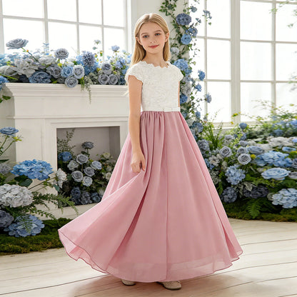 Summer Lace Flower Bridesmaid Party Girls Dress Elegant Wedding Birthday Princess Evening Dresses for Girls Graduation Prom Gown