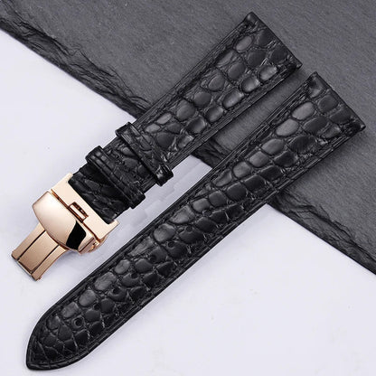 High quality Two-sided Crocodile Skin leather watch strap Butterfly clasp 19mm 20mm 21mm 22mm men metal Watchband soft bracelet