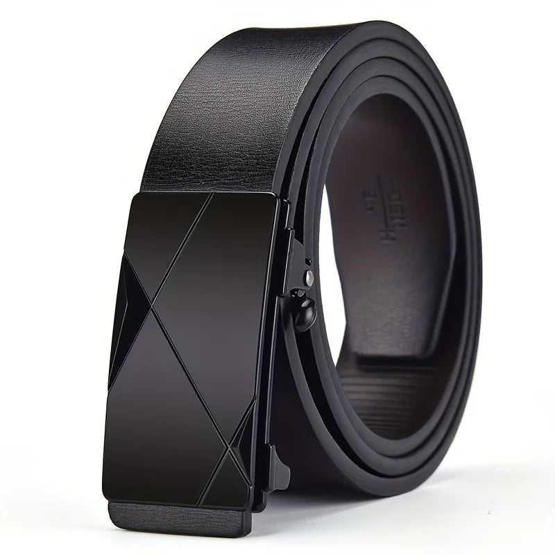 Men Leather Belt Black Metal Toothless Automatic Buckle Business Casual PU Leather Men's Fashion High Quality Belt