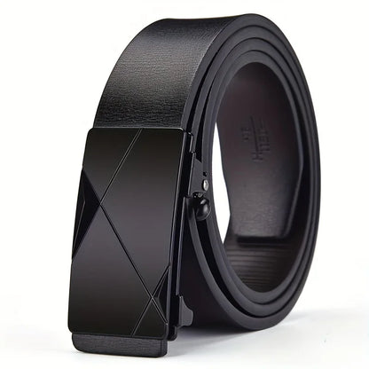 Men Leather Belt Black Metal Toothless Automatic Buckle Business Casual PU Leather Men's Fashion High Quality Belt