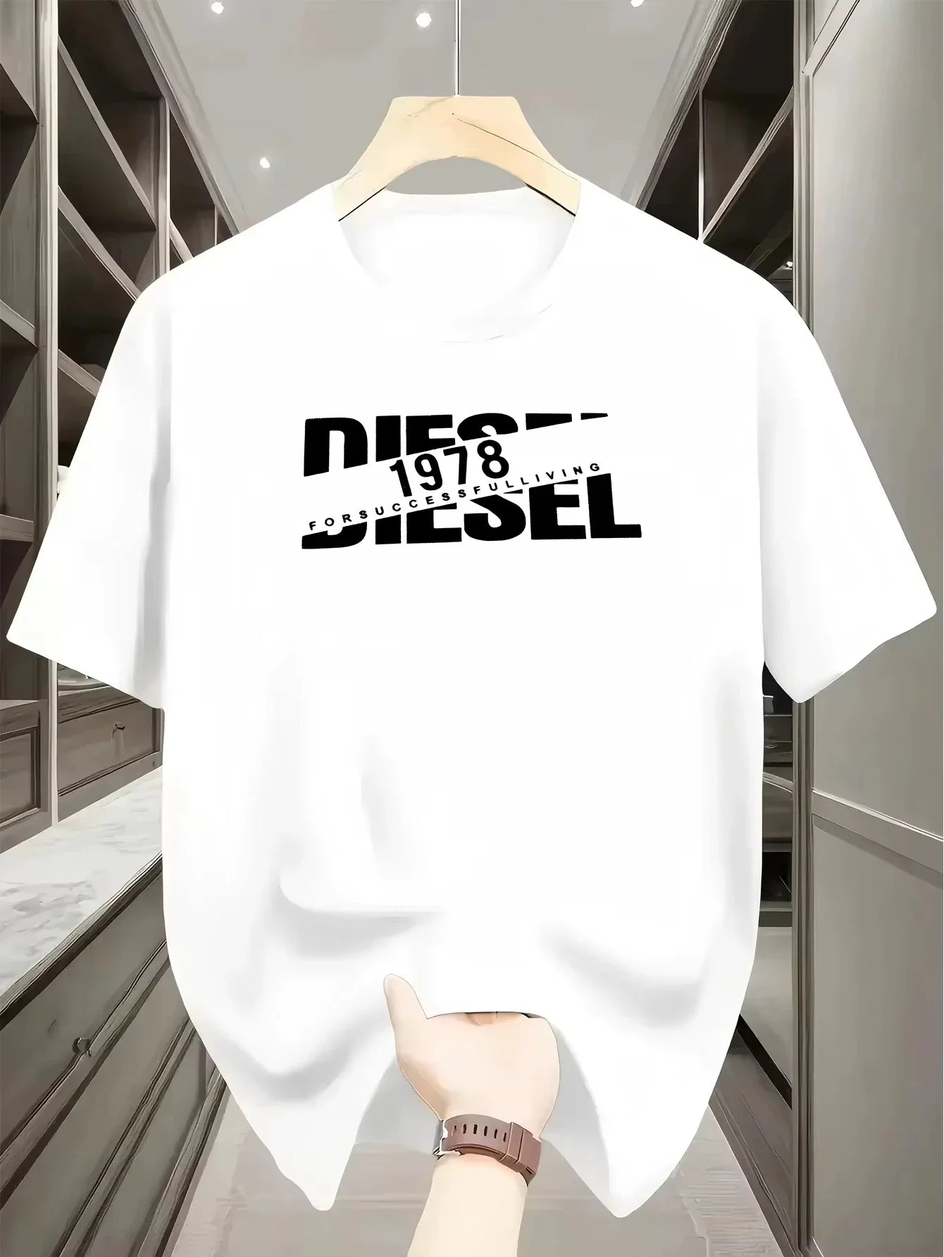 Spring Summer 2026 Casual Loose T-shirt with Classic Print Fashionable Short-sleeved Round-neck vintage t shirt men clothing