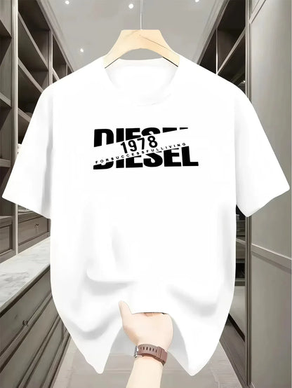 Spring Summer 2026 Casual Loose T-shirt with Classic Print Fashionable Short-sleeved Round-neck vintage t shirt men clothing