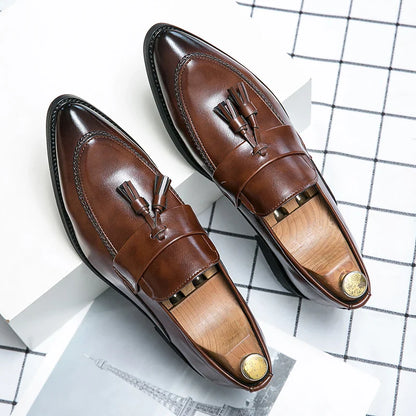 Classic Casual Leather Shoes For Men High Quality Social Office Shoes Men Slip On Loafers Flat Casual Business Leather Shoes Men