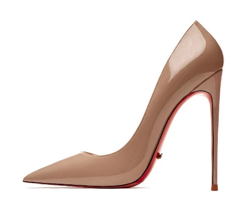12CM Brown Patent Leather Pumps Women Red Bottom Heels Elegant High Heeled Stilettos Evening Shoe for Party