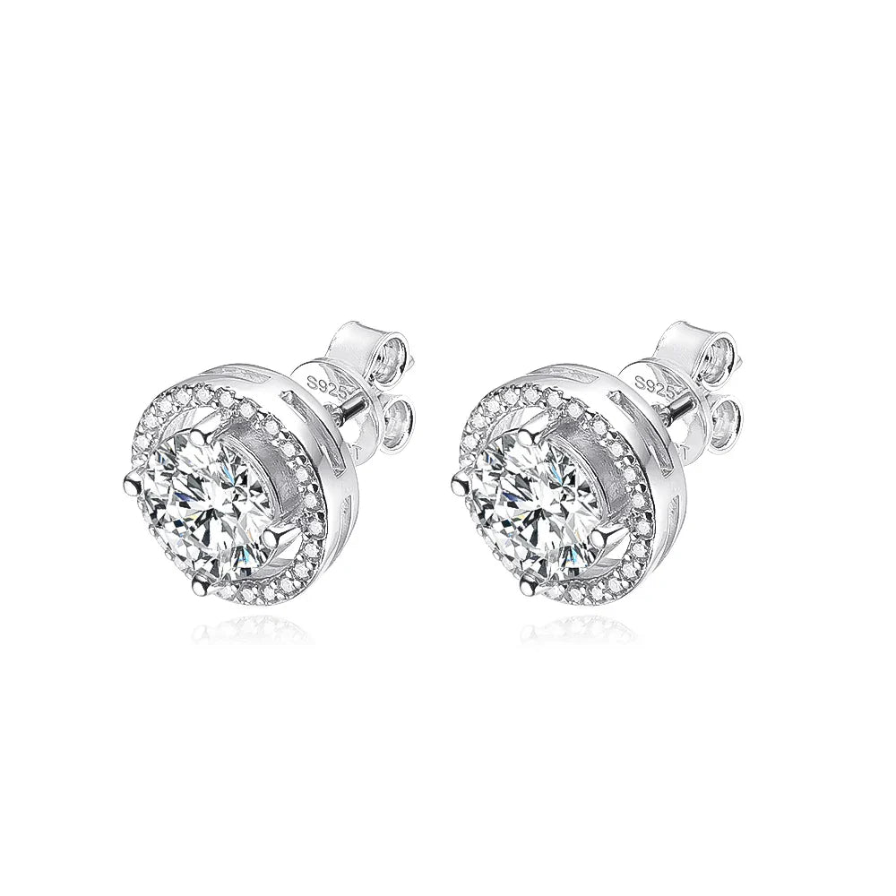 100% 925 Sterling Silver 0.5-2 Carat Moissanite Stud Earrings For Women D Color Diamond Earring Sparkling Fine Jewelry