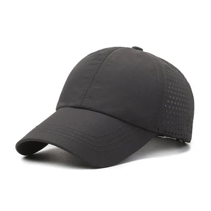 Summer Outdoor Black Sports Dry Fit Baseball Caps Breathable Mesh Hiking Hunting Cap Solid Color Adjustable Fitted Cap