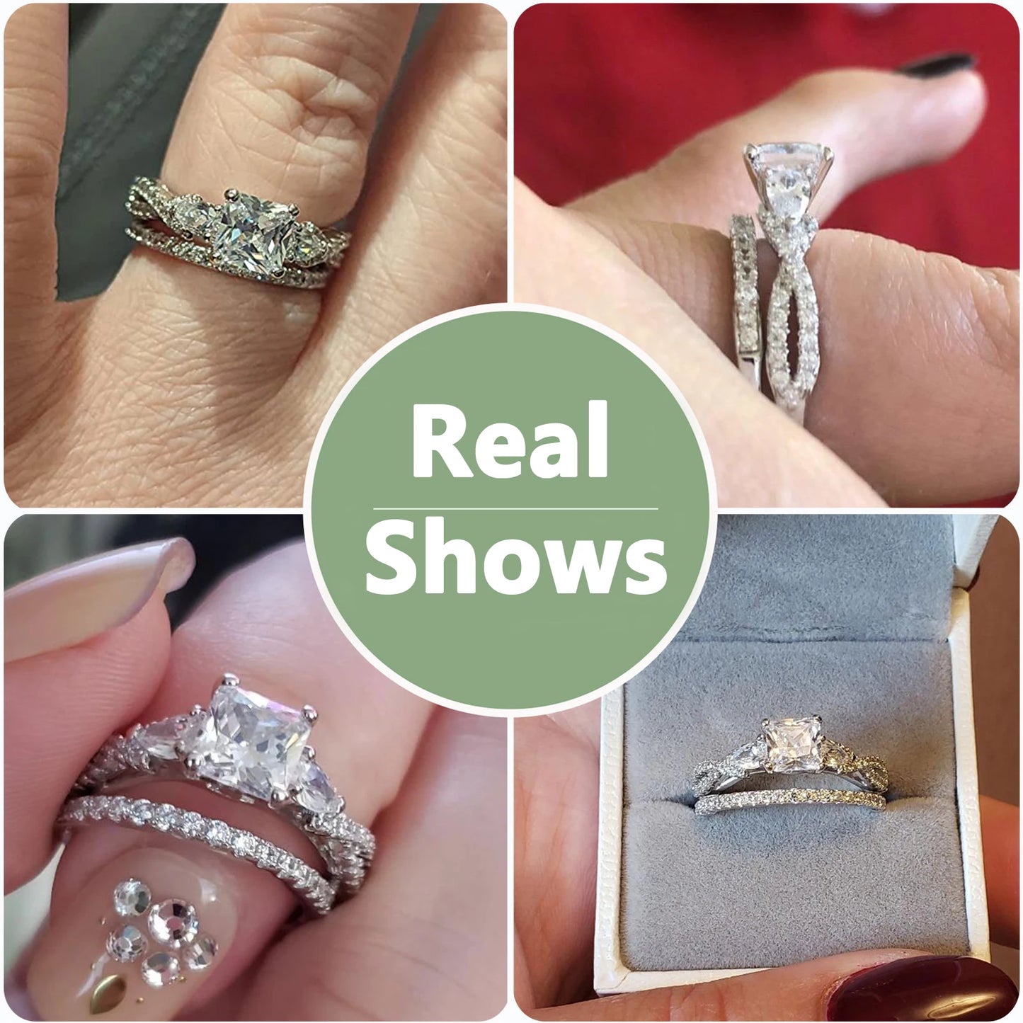 Conjunto de 2 Anéis de Casamento em Prata Esterlina 925 1,7 Ct com Zircônias Cúbicas AAAAA de Corte Princesa e Pera Anéis de Noivado para Mulheres Joias da Moda