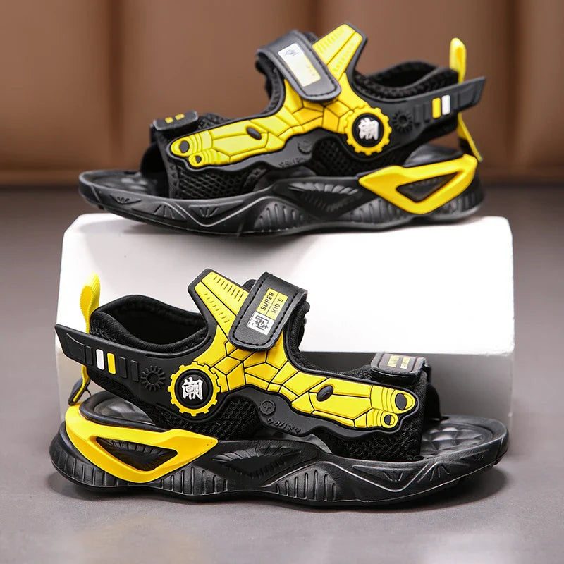 Kids Mecha Robot Style Closed Toe Sandals Adjustable Straps Breathable Summer Shoes for Boys Outdoor Beach Casual Sports Sneaker
