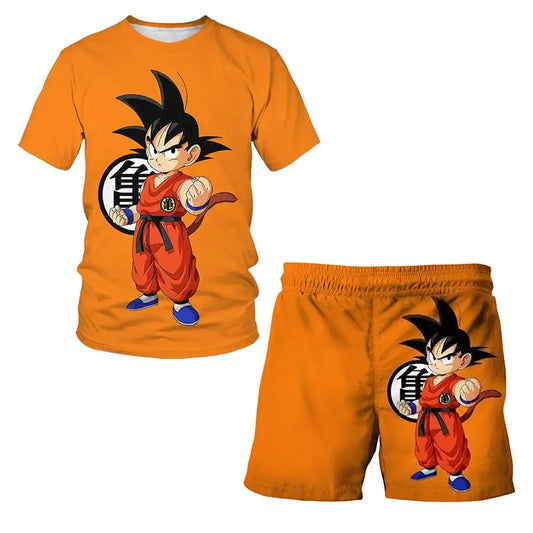 New Japan Cartoon Dragon Ball Z T-shirt Children's Top T-shirt+Shorts Two piece Set Summer Boys T-shirt+Shorts Beach Pants