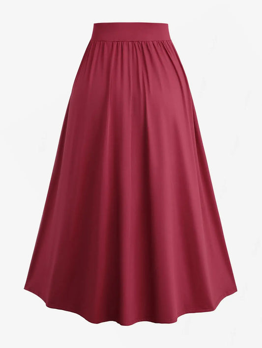 Plus Size Women's Skirts Deep Red Lace Chiffon Layered Skirt Or Halloween Vampire Costume Gothic Lace Up Two Tone Skirt