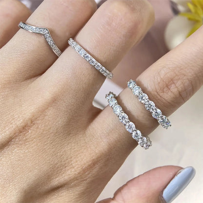 Pretty 1.5mm-5mm Full Moissanite Row Rings for Women S925 Silver Sparkling D color VVS1 Moissanite Diamond Women's Rings Gift