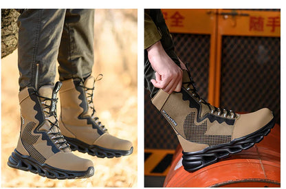 Safety Shoes Men Boots High Top Work Sneakers Steel Toe Anti-smash Puncture-Proof Work Boots Breathable Indestructible Shoes