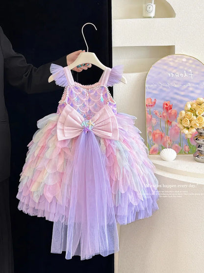 A Sweet and Lovely Girls' Mermaid Dress in Light Purple, Hot Sale Colorful Sparkling Sequin Party Outfit