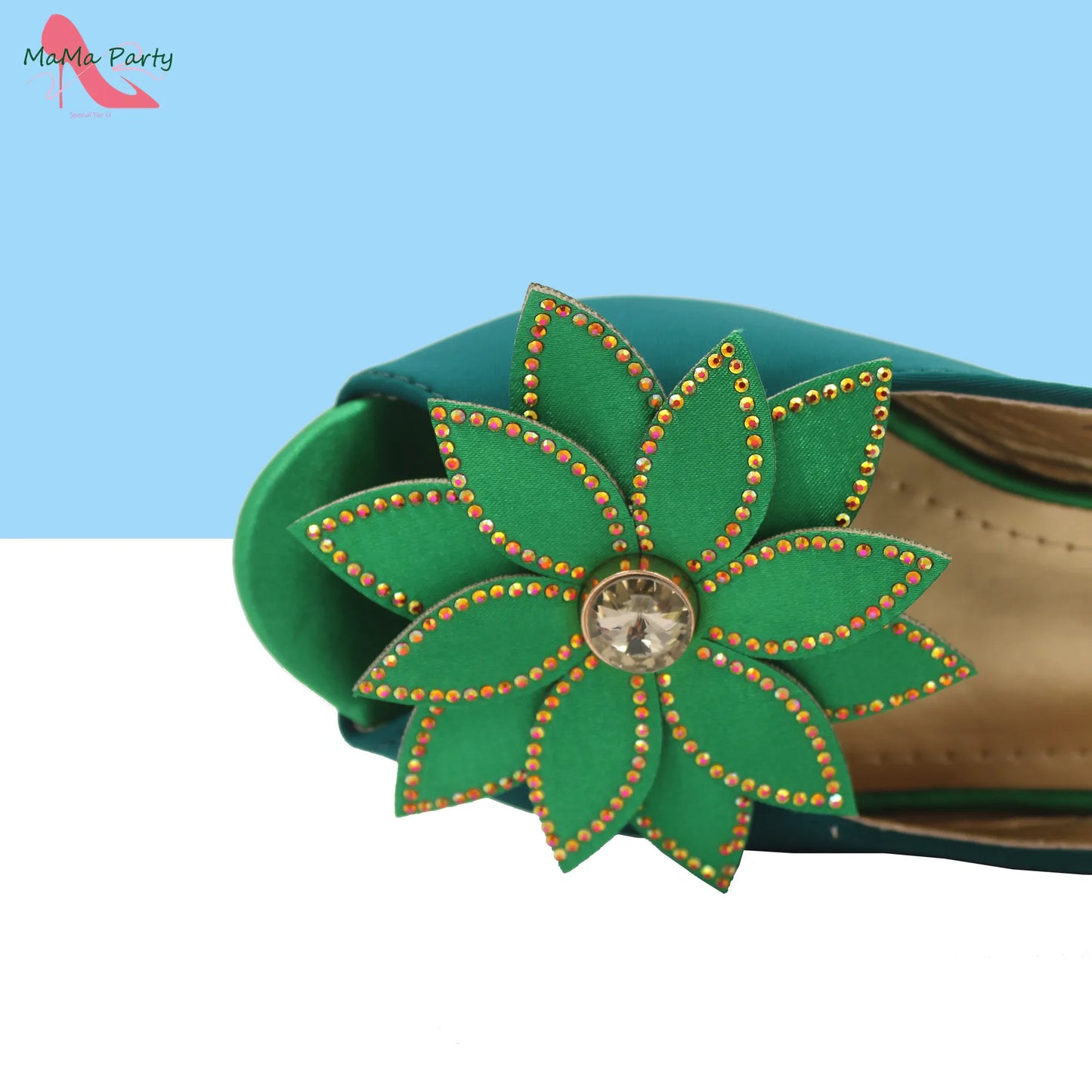 Design Italian Women Shoes and Bag Set in Green Color High Quality Comfortable Heels with Appliques for Wedding