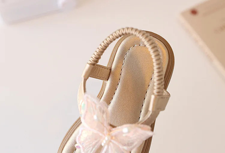 Korean Style Little Girl Sandal Clip-toe Children's Princess Beach Slippers Sweet Lace Butterfly Kids Fashion Flat Sandals New