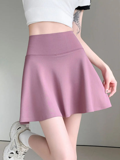 Women Summer Fake Two Pieces Sports Skirt Anti-Chafing Anti-Slip Tennis Badminton Yoga Skirt Pleated White Mini Skirt  Running