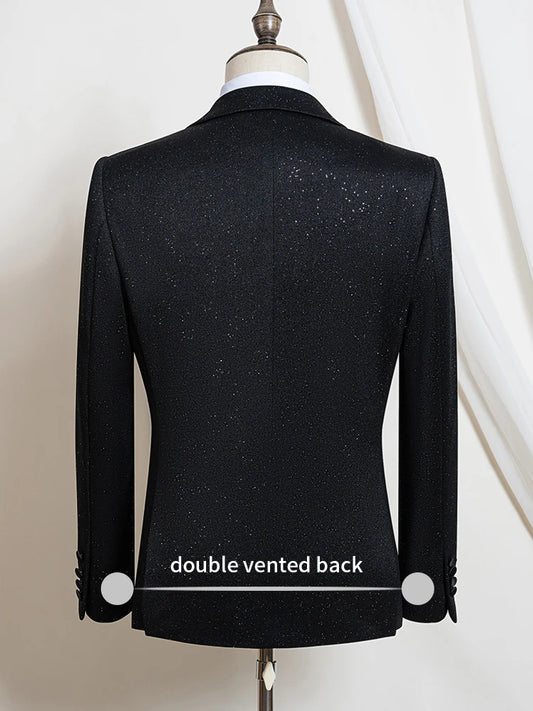 Luxury man suits high quality 3 pieces littering rhinestone embellishment Wedding Dress Shining flash diamond Tuxedo Dinner Suit