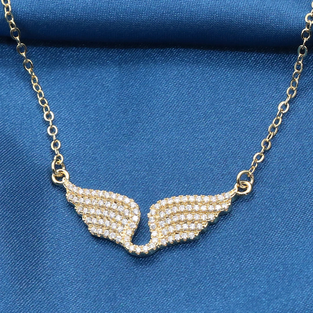 Delicate Women 24K Gold Plated Zircon Angel Wing Chain Pendant Necklace