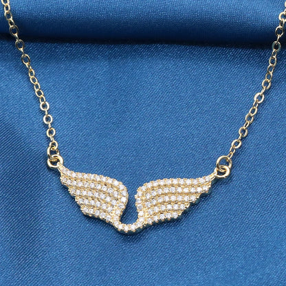 Delicate Women 24K Gold Plated Zircon Angel Wing Chain Pendant Necklace