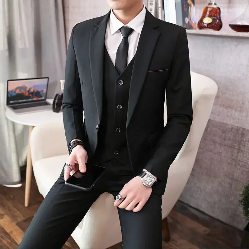 S-8XL (Blazer+ Vest + Pants) Men's fashion casual outdoor gentleman business wedding slim-fit formal British style wedding suit