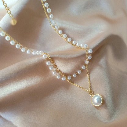 Fashion Kpop Pearl Choker Necklace Cute Double Layer Chain Pendant For Women Jewelry Girl Gift
