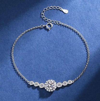 Round Shape 0.5/1CT D Color Moissanite Diamond Link Bracelet for Woman 925 Silver Plated 18k Adjustable Chain Bracelets