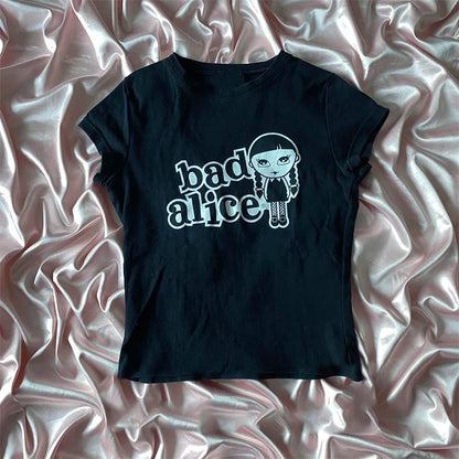 Aesthetic Y2k Crop Top Women Sexy Letter Print Graphics Baby Tee Goth Casual Short Sleeve Tshirt Punk Streetwear Slim