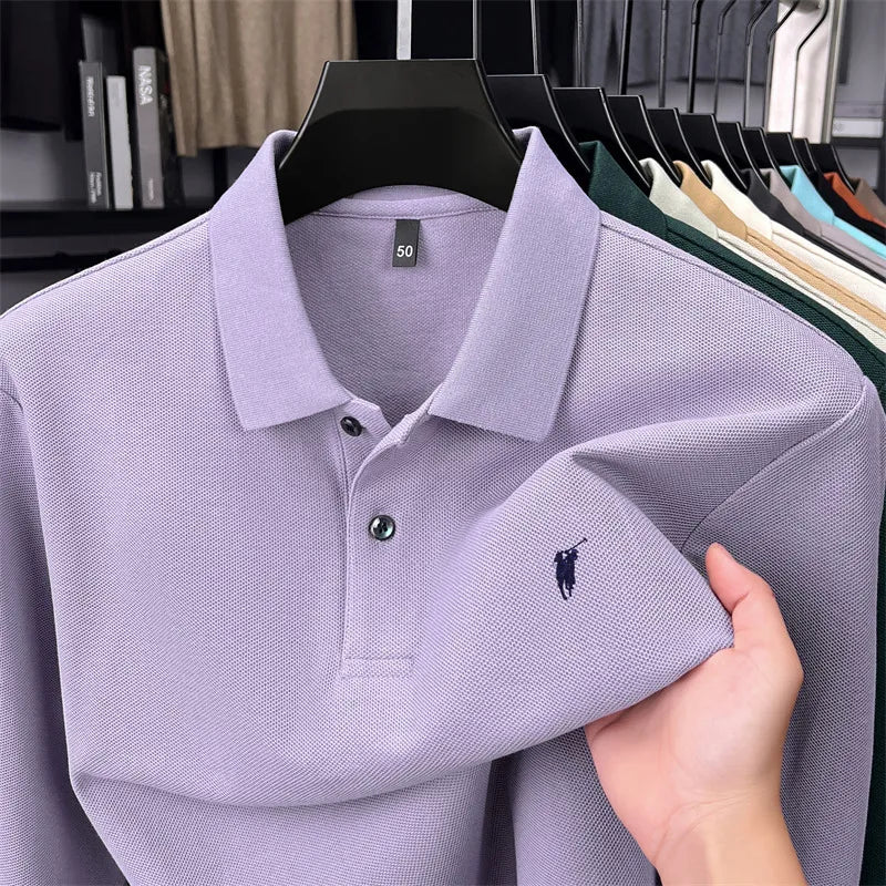 100% Pure Cotton Long Sleeved Men's Polo Shirt Hot Selling Brand Autumn Season Exquisite Pony Embroidery Breathable Top T-shirt