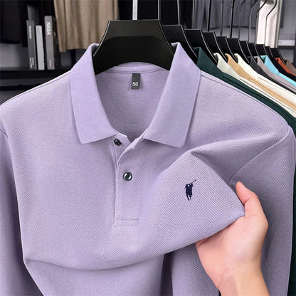 100% Pure Cotton Long Sleeved Men's Polo Shirt Hot Selling Brand Autumn Season Exquisite Pony Embroidery Breathable Top T-shirt