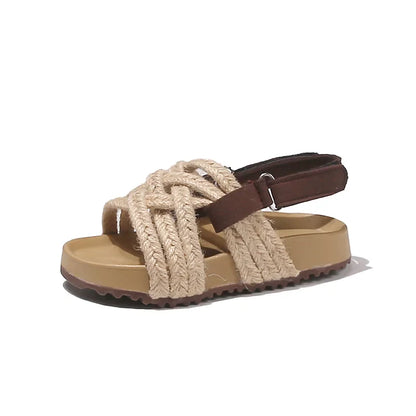 Children's Boho Braided Sandals Summer New Boys Girls Casual Shoes for Outdoor Daily Wear Open-toe Kids Platform Beach Sandals