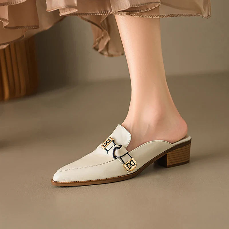 2025 French Style Genuine Leather Sandals Women Covered Toe Butterfly Knot Party Dating Sandals Office Ladies Pumps