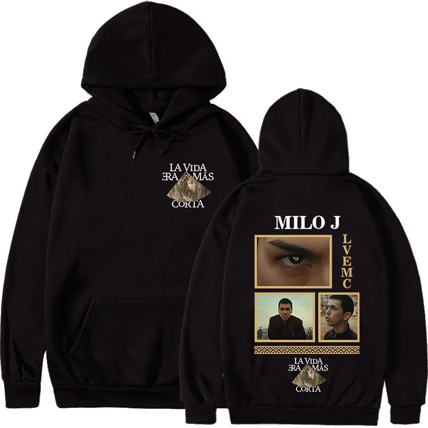Rapper Milo J 166 Tour 2025 Album Graphic Hoodie Men Hip Hop Gothic Long Sleeve Sweatshirts Vintage Oversized Hoodies Streetwear
