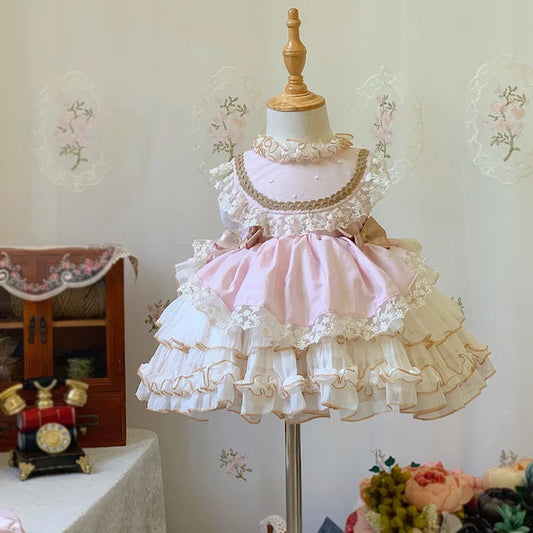 Dress Summer New Bow Lace Cake Princess Dress Birthday Banquet Wedding Flower Girl Performance Clothing