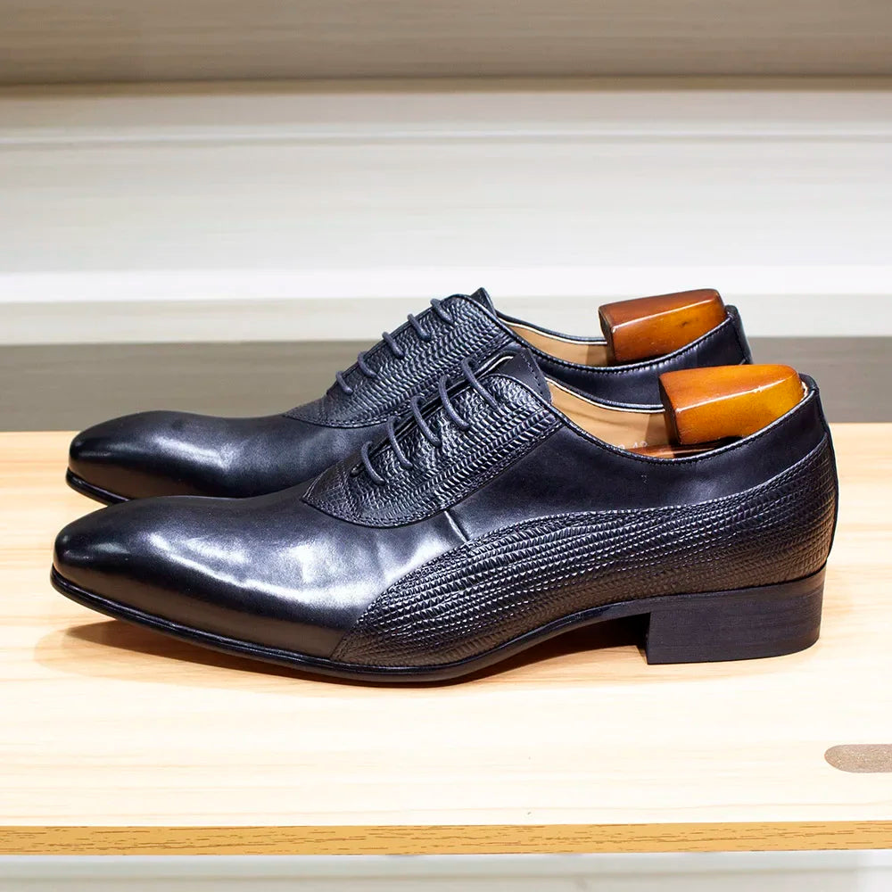 Luxury Genuine Leather Men's Dress Shoes Oxford Handmade Formal Office Business Wedding Classic Lace-Up Footwear