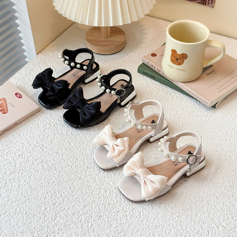 Girls Sandals Sweet Elegant Kids Dress Shoes Dance Wedding Non-slip 2025 Summer New Girls Princess Sandals Big Bows Ins Trendy
