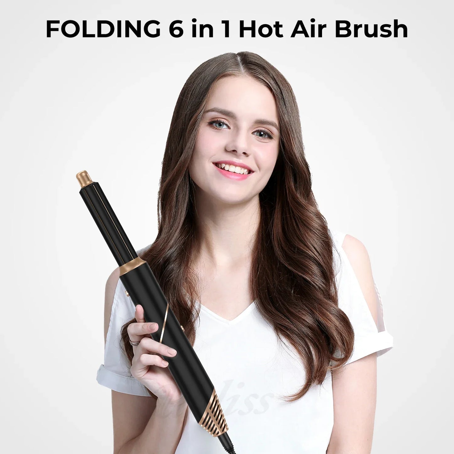6 in 1 Hot Air Brush Foldable Hair Dryer with Diffuser Detachable Blow Dryer Brush Hairdryer Air Styler Hair Curler Curling Wand