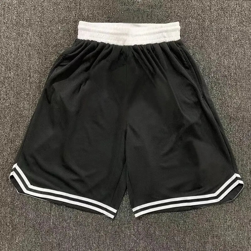 Men's Casual Shorts Black White Stitching 7 Printed Basketball Pants Fitness Sports